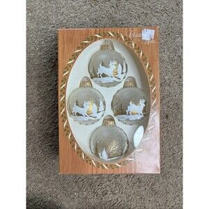 Krebs Glass Christmas Ornaments Deer Snow Scene Set of 4 Vintage C